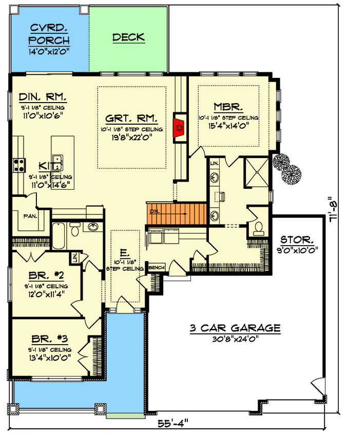 Plan 890107AH: One-Level Traditional House Plan with Split Beds - 2005 Sq FT - Floor Plan - Main Level - Craftsman, Mountain, New American, Northwest, Ranch, Traditional