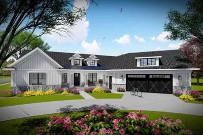 3-Bed Modern Farmhouse Ranch Home Plan with Angled Garage