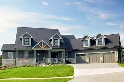 Country Craftsman Home Plan with Angled Sun Room