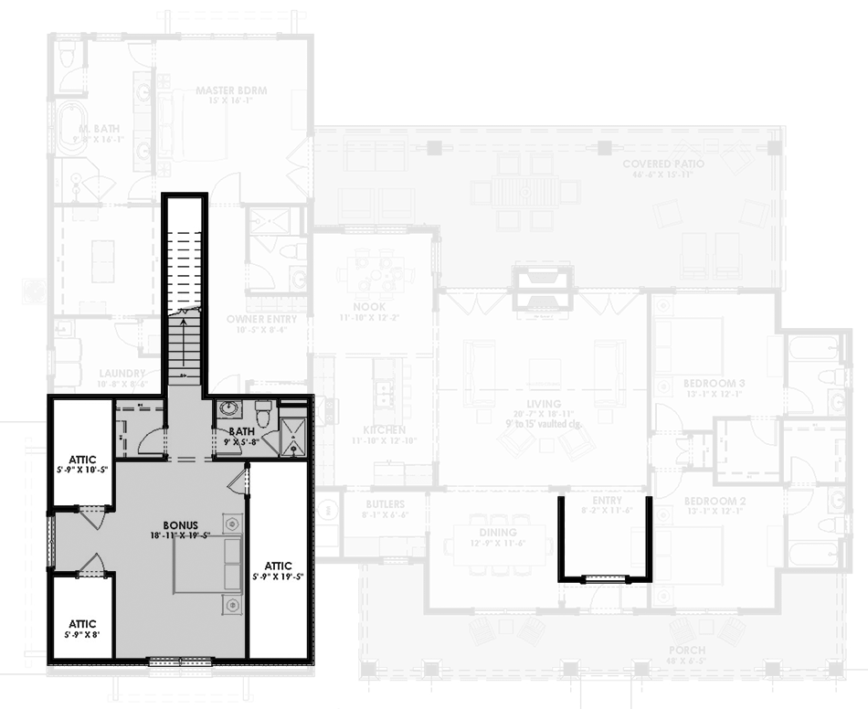 Plan 64469SC: Rugged Modern Farmhouse with Bonus Room - Floor Plan - Bonus Level - Country, Craftsman, Farmhouse, Hill Country, Modern Farmhouse, Mountain, Ranch, Rustic