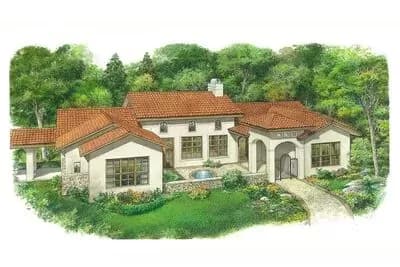 3-Bed Spanish-Style House Plan with Front Courtyard - 2357 Sq Ft