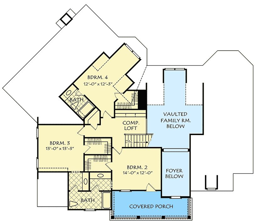 Plan 710152BTZ: Grand 4-Bed House Plan with 2-Story Porch - Floor Plan - 2nd Floor - Southern, Traditional