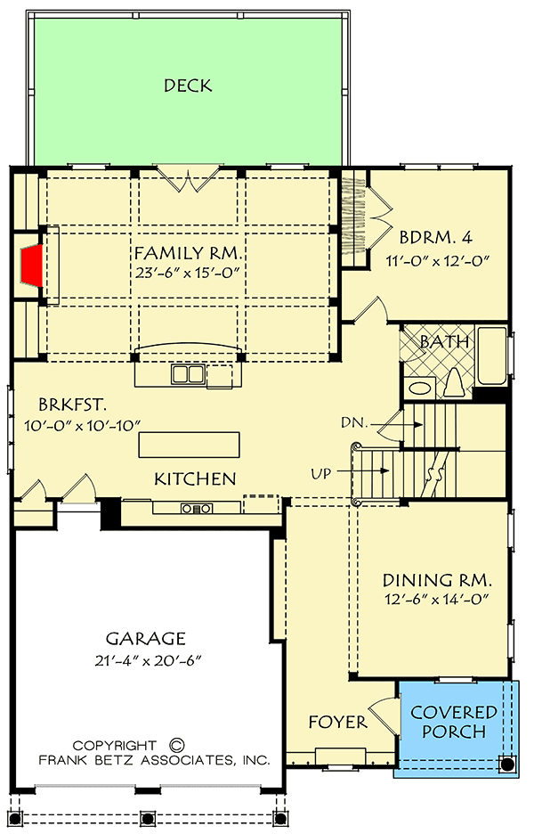 Plan 710156BTZ: 4-Bed House Plan with 2-Level Porch - Floor Plan - Main Level - Southern, Traditional
