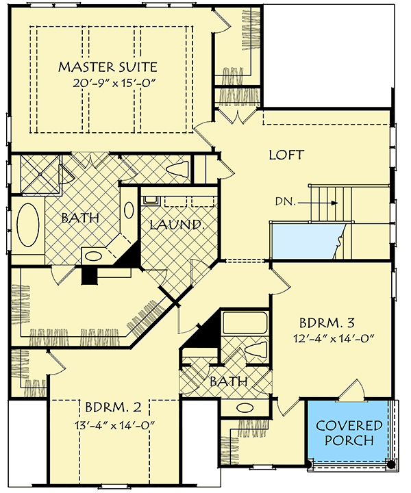 Plan 710156BTZ: 4-Bed House Plan with 2-Level Porch - Floor Plan - 2nd Floor - Southern, Traditional