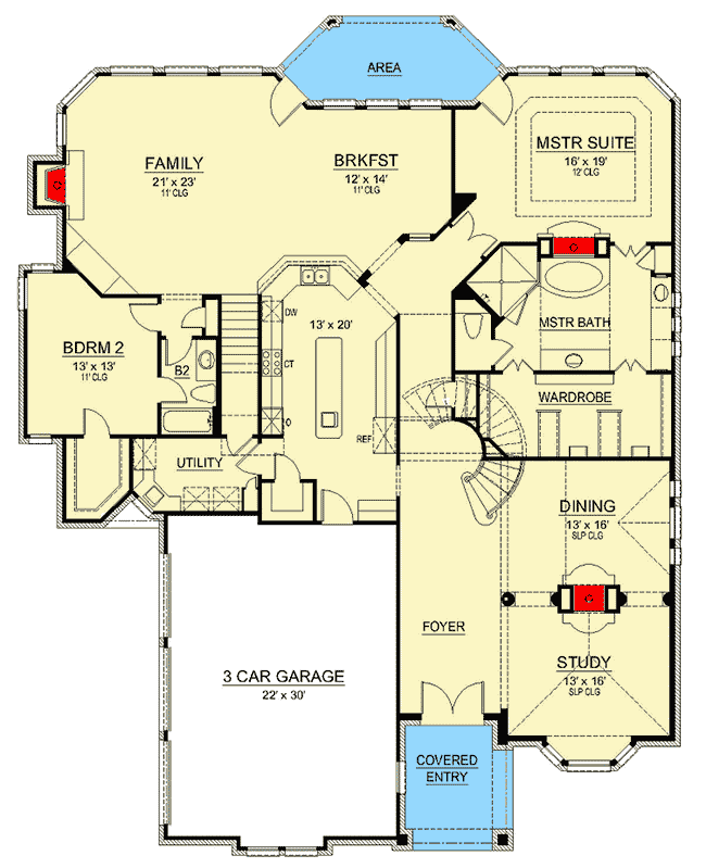 Plan 36560TX: Sprawling French Country House Plan with Main-Level Master - Floor Plan - Main Level - European, French Country