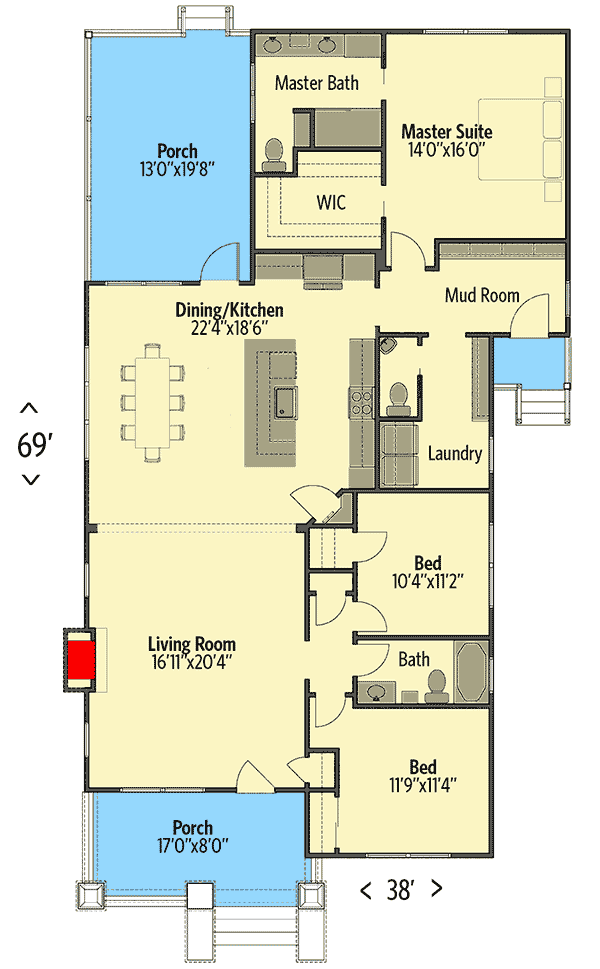 Plan 50167PH: Timeless Beach House Plan with Split Beds - Floor Plan - Main Level - Bungalow, Coastal, Cottage, Country, Craftsman