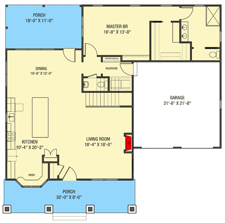 Plan 50171PH: 4-Bed Coastal Cottage with Bonus Over Garage - Floor Plan - Main Level - Cottage, Country, Craftsman, Vacation