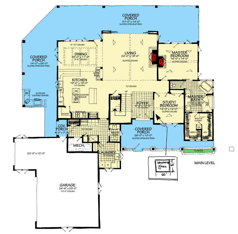 Plan 12960KN: Delightful Country House Plan with Alternate Front-Facing Garage Layout - Floor Plan - Main Level - Country, Hill Country, Mountain, Ranch, Rustic
