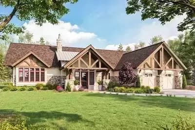 One-Level Country House Plan with Split Beds
