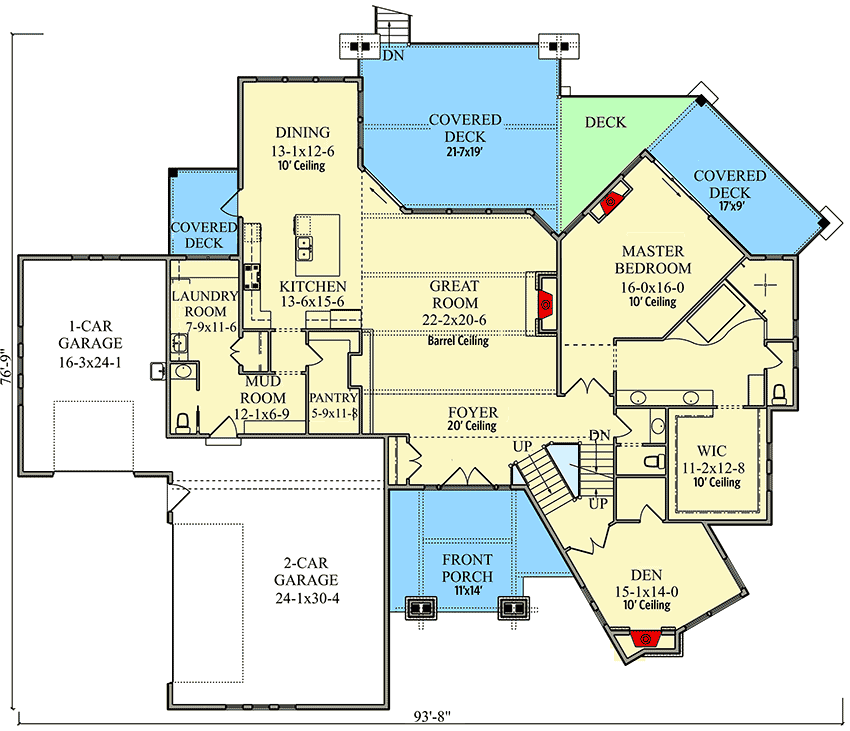Plan 95064RW: Contemporary Two-Story Home Plan with First-Floor Master - Floor Plan - Main Level - Contemporary, Craftsman, Mountain, Rustic
