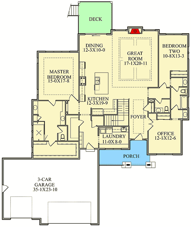 Plan 95066RW: 3-Bed New American Home Plan with Optional Lower Level - Floor Plan - Main Level - Craftsman, Mountain, New American, Ranch, Rustic