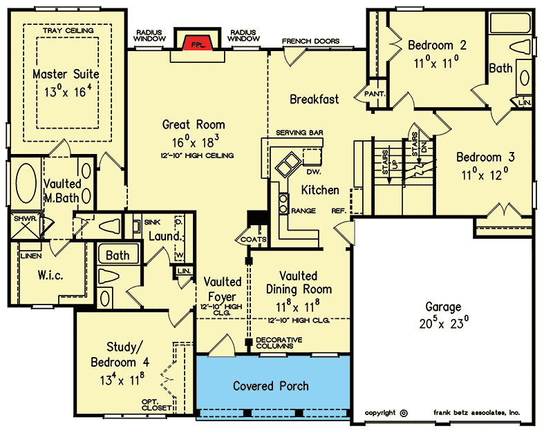 Plan 710158BTZ: Traditional House Plan with Twin Dormer Greetings - Floor Plan - Main Level - Southern, Traditional
