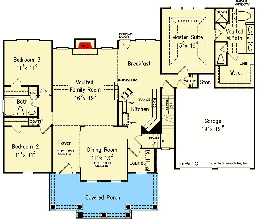 Plan 710161BTZ: Traditional House Plan with Rocking Chair Porch - Floor Plan - Main Level - Country, Southern, Traditional