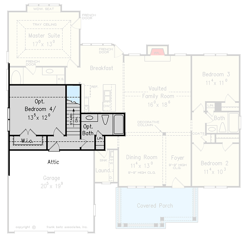 Plan 710162BTZ: Split Bedroom House Plan with Optional Fourth Bedroom - Floor Plan - Bonus Level - Colonial, Southern, Traditional