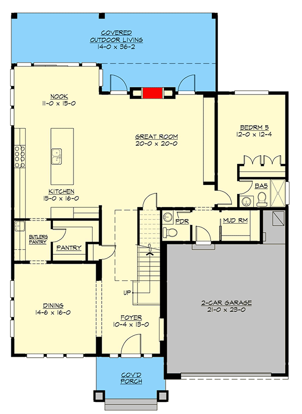 Plan 23807JD: Contemporary House Plan with with Third-Level Bonus Room - Floor Plan - Main Level - Contemporary, Modern, Northwest, Prairie