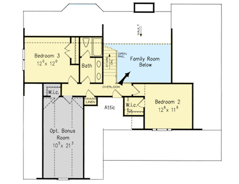 Plan 710164BTZ: 3-Bed Country House Plan with Bonus Room Over Garage - Floor Plan - 2nd Floor - Country, Craftsman, Southern, Traditional