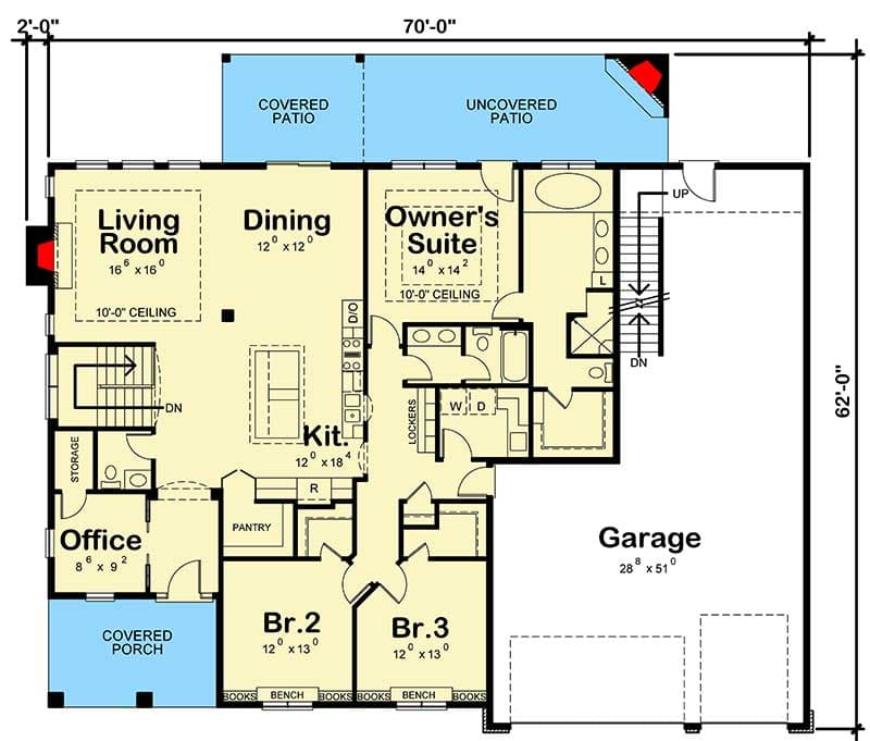 Plan 42579DB: 4-Bedroom House Plan with Finished Basement - Floor Plan - Main Level - Traditional