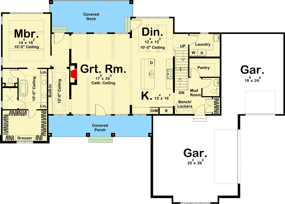 Plan 62755DJ: 4-Bed Modern Farmhouse Plan with Vaulted Great Room - Floor Plan - Main Level - Country, Farmhouse, Modern Farmhouse