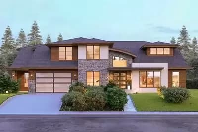 Two-Story Contemporary Home Plan with 2 Master Suites