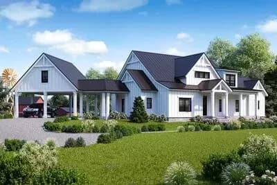 2900 Square Foot Modern Farmhouse Plan with Carport and Lower Level Expansion
