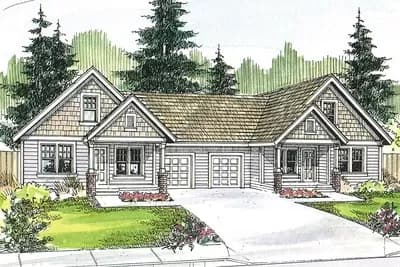 Craftsman Duplex House Plan with Matching 3-Bed Units