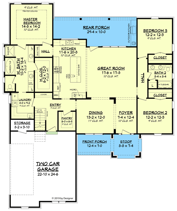 Plan 51799HZ: New American House Plan with Classic Painted Brick Exterior - 2165 Sq Ft - Floor Plan - Main Level - Country, Farmhouse, Southern, Traditional