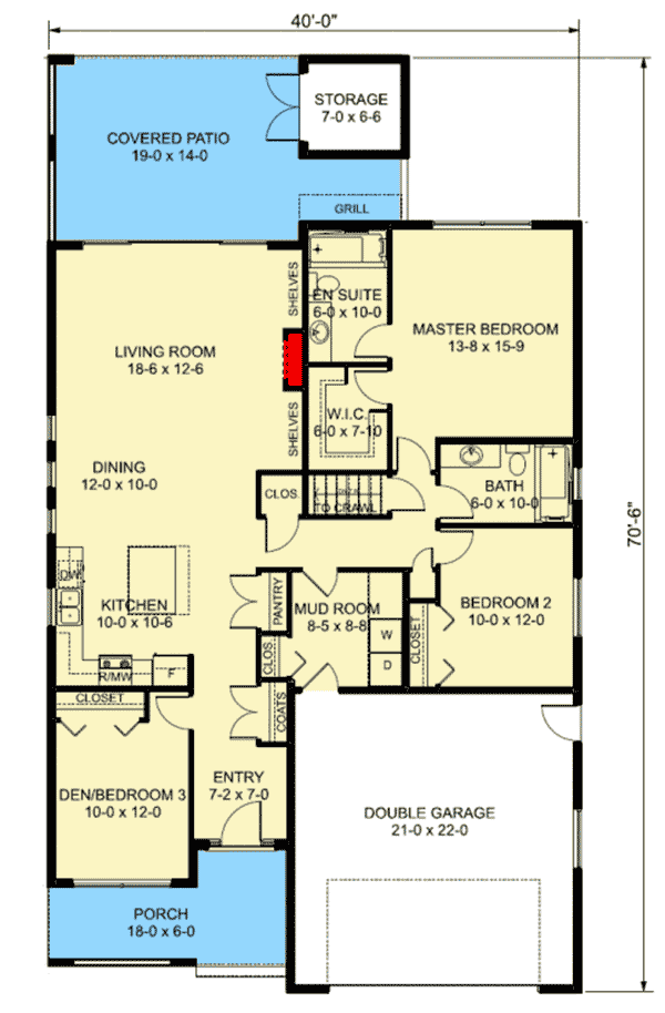 Plan 67746MG: Comfortable Bungalow with Covered Patio - Floor Plan - Main Level - Bungalow, Prairie, Ranch