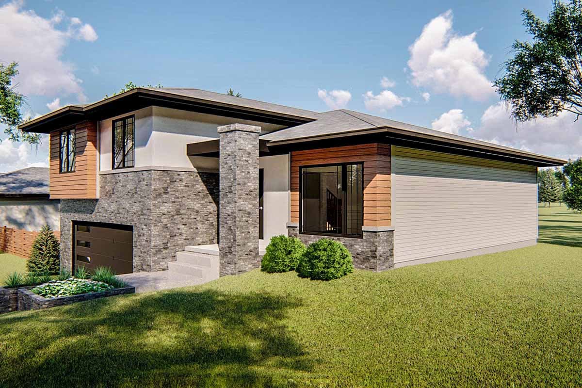 Plan 62756DJ: Modern Prairie-Style Split-Level Home Plan - Image #4 - Contemporary, Modern, Northwest, Prairie