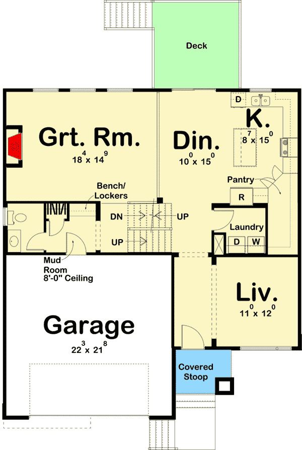 Plan 62756DJ: Modern Prairie-Style Split-Level Home Plan - Floor Plan - Main Level - Contemporary, Modern, Northwest, Prairie