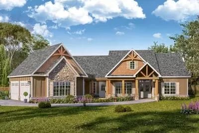 One-Level Craftsman House Plan with Angled 2-Car Garage - 2070 Sq Ft