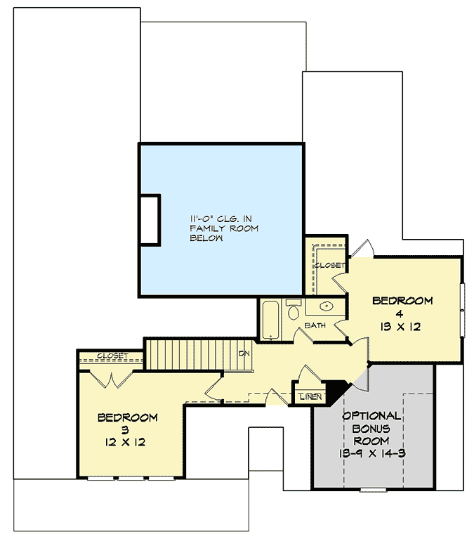 Plan 360040DK: 4-Bed Craftsman House Plan with Bonus Room - Floor Plan - 2nd Floor - Craftsman, Northwest
