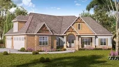 Designer Mountain Craftsman House Plan II with 3-Car Garage