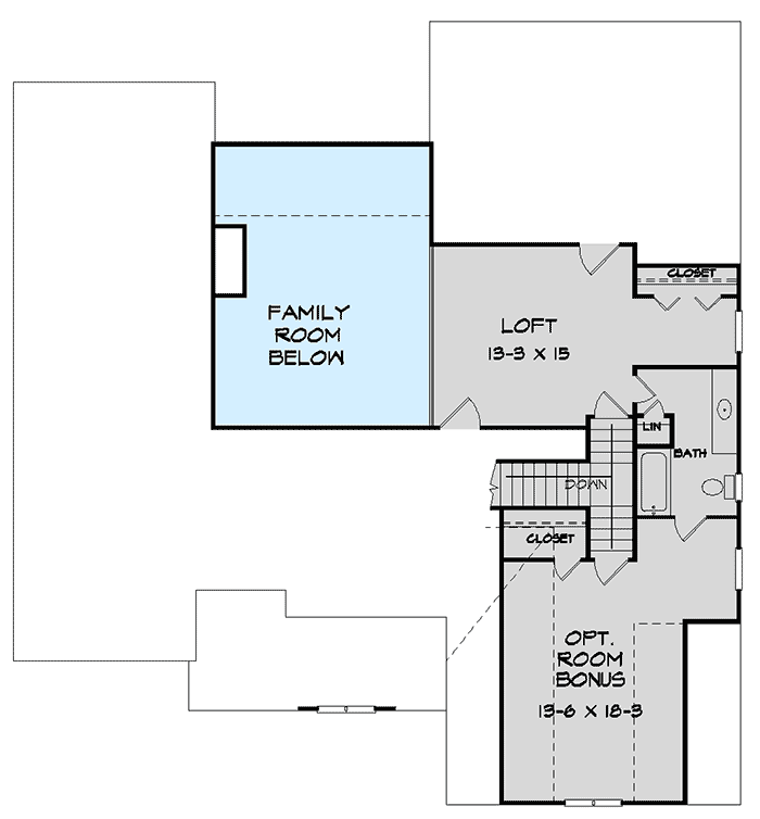 Plan 360045DK: Comfortable 3-Bed House Plan with Optional Loft and Bonus Room - Floor Plan - 2nd Floor - Craftsman, Ranch