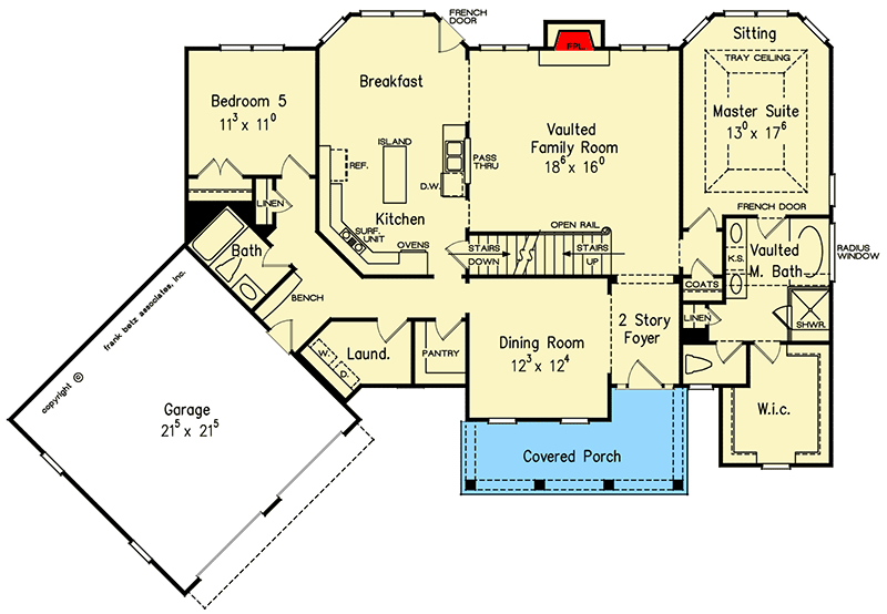 Plan 710167BTZ: 5-Bed Traditional House Plan with Angled Garage - Floor Plan - Main Level - Southern, Traditional