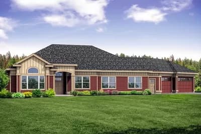 One-Story House Plan with Garage On An Offset Angle