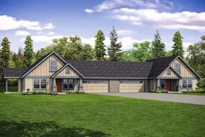 Duplex House Plan with Garage Separation - 3 Bedroom 1436 Sq Ft Units