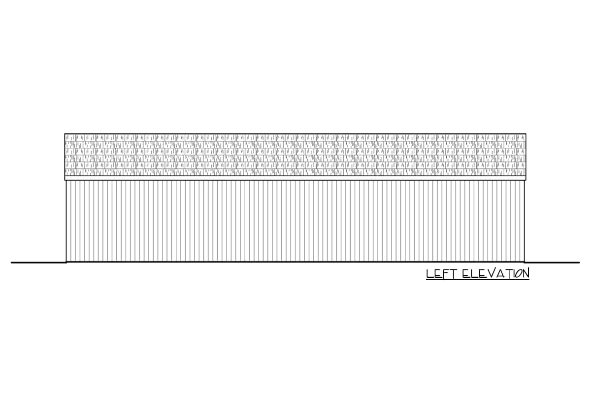 Floor plan elevation drawing of a house showing the left side view with siding and a sloped roof.