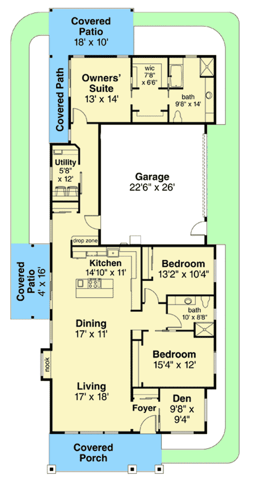 Plan 72927DA: One-Story Prairie Ranch Home with Private Master Suite - Floor Plan - Main Level - Prairie, Ranch
