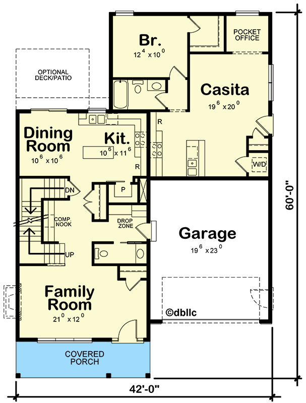 Plan 42583DB: 3-Bed Southern House Plan with Separate Apartment - Floor Plan - Main Level - Coastal, Country, New American, Southern