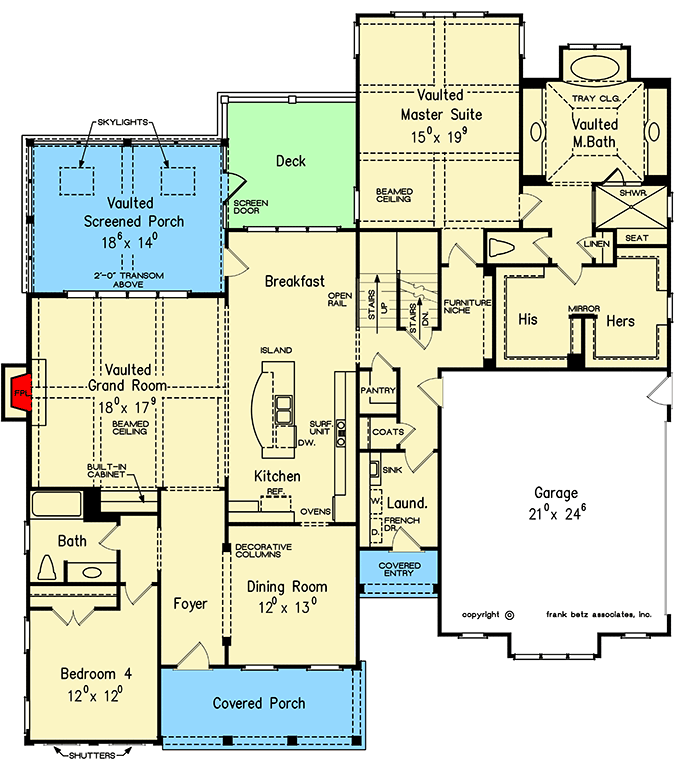 Plan 710169BTZ: Country Home Plan with Covered Front Porch - Floor Plan - Main Level - Cottage, Country, Southern, Traditional