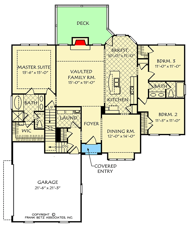 Plan 710171BTZ: Brick Traditional House Plan with Bonus Over Garage - Floor Plan - Main Level - Southern, Traditional