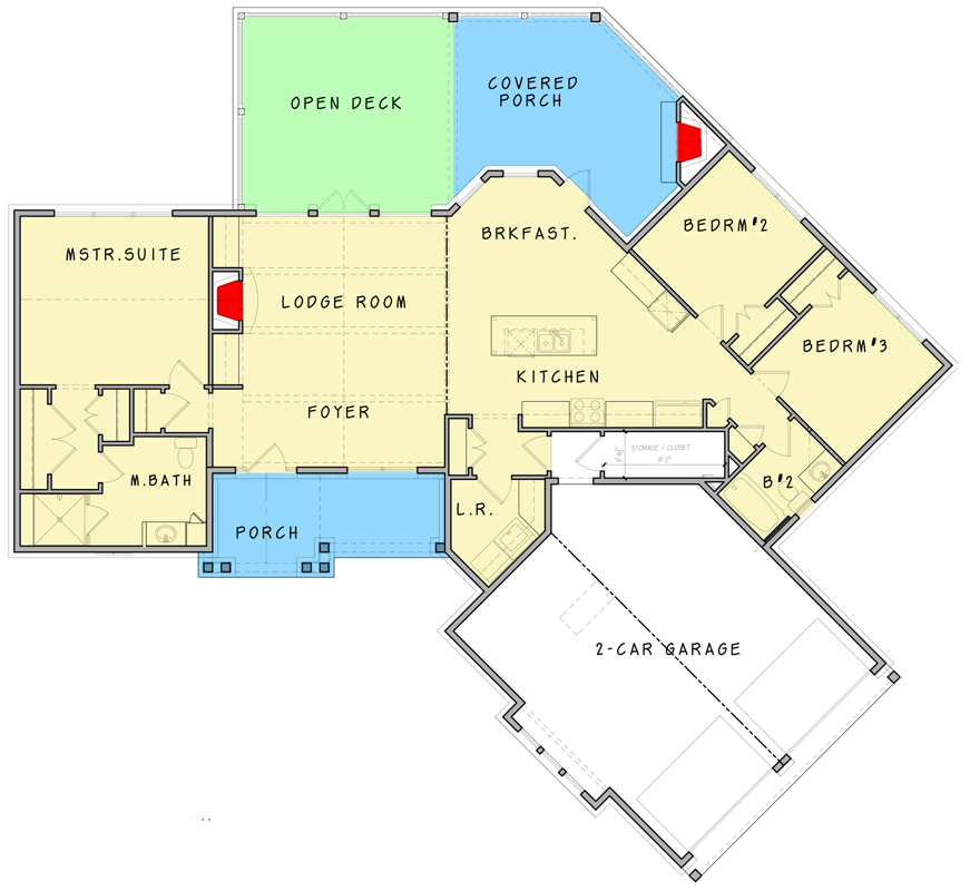 Plan 25665GE: 3-Bedroom Country Craftsman House Plan with Angled Garage - 1561 Sq Ft - Floor Plan - Slab/Crawl Foundation - Cottage, Country, Craftsman, Ranch, Rustic, Traditional