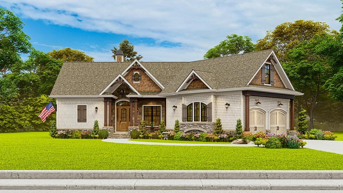 Plan 25665GE: 3-Bedroom Country Craftsman House Plan with Angled Garage - 1561 Sq Ft - Image #7 - Cottage, Country, Craftsman, Ranch, Rustic, Traditional