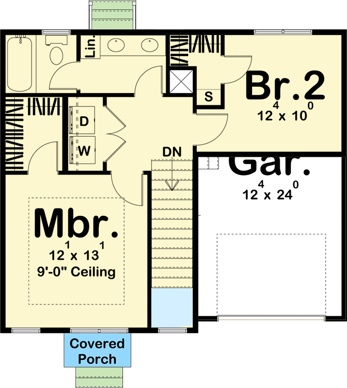 Plan 62759DJ: 2-Bed House Plan for the Very Narrow Lot - Floor Plan - 2nd Floor - Traditional