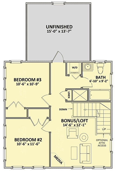 Plan 460000LA: Exclusive Narrow House Plan on a Walkout Basement - Floor Plan - 2nd Floor - Cottage, Country, Traditional