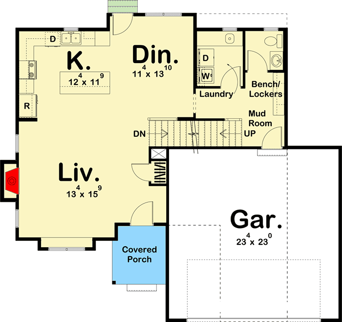 Plan 62760DJ: Family-Friendly 3-Bed Modern Farmhouse Plan - Floor Plan - Main Level - Country, Craftsman, Modern Farmhouse, New American