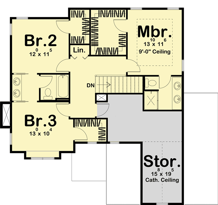 Plan 62760DJ: Family-Friendly 3-Bed Modern Farmhouse Plan - Floor Plan - 2nd Floor - Country, Craftsman, Modern Farmhouse, New American