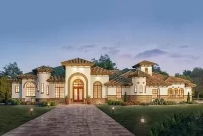 Sophisticated Mediterranean House Plan with Split Beds
