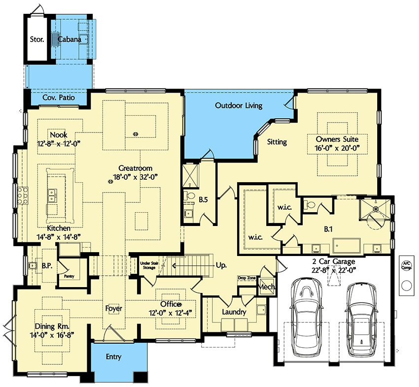 Plan 42848MJ: Spacious Contemporary House Plan with Main-Level Master Bed - Floor Plan - Main Level - Contemporary, Florida-Style, Southern