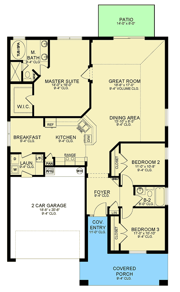 Plan 82258KA: One-Story Home Plan with Gabled Front Porch - Floor Plan - Main Level - Florida-Style, Ranch, Traditional